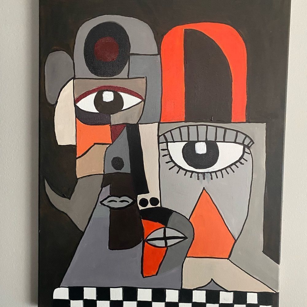 Abstract cubism art 18 x 24 canvas